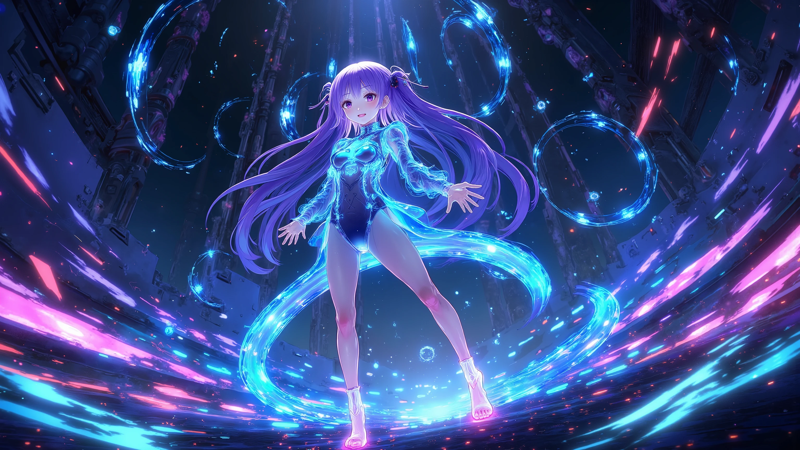 Girl ,Half luminescence、Transparent、Shining Reflected Light、a wonderful machine、 future、Scientific 、dynamic pose。beautiful thighs and bare feet。Full of vitality。Highlights the Light Effects of Her Outfit。Detailed background depiction。Best Quality、high resolution。
The composition is a close view。close-up of the girl's expression。that gives off a strong presence。Background、are not too realistic、depict dramatic contrasts、Like、emphasizes contrast。Light is 、natural light,、Sharply illuminates the contours of the characters and the texture of the dress、Dramatic Lighting。The shadows are deep、, but。 Style Designation: animated illustration、 character design and color sense with strong awareness of the VOFAN style。sharp and sophisticated line art(Line Art)。flat colored surfaces and、strong combination of shadows。realistic、completely eliminate photorealistic depictions。As for the feeling of air、characters drawn as intense color bursts like Impressionist paintings、and an atmosphere that makes you feel the story。