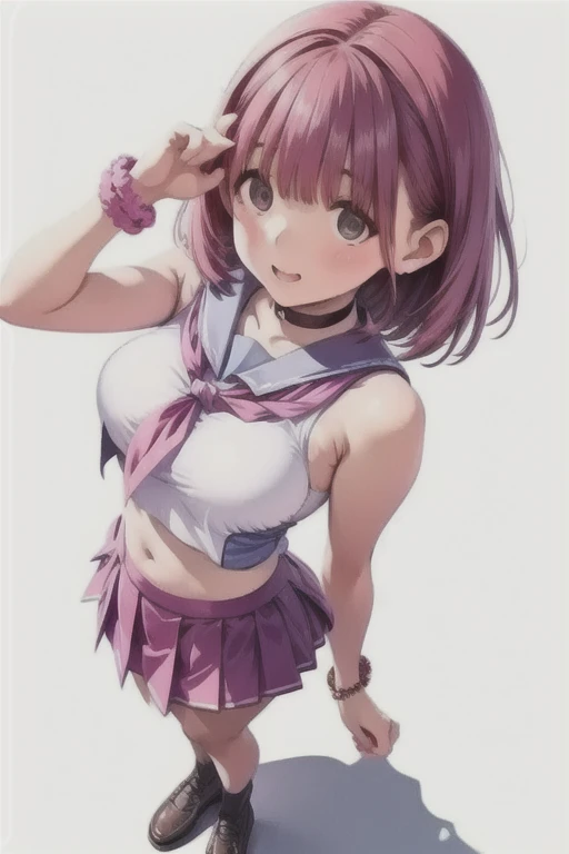 (Masterpiece), 8k wallpaper, solo, Watanabe you, game cg, beautiful detailed face and eyes, perfect anatomy, standing, outside, blush, glossy lips, cheerleader, midriff, collarbone
