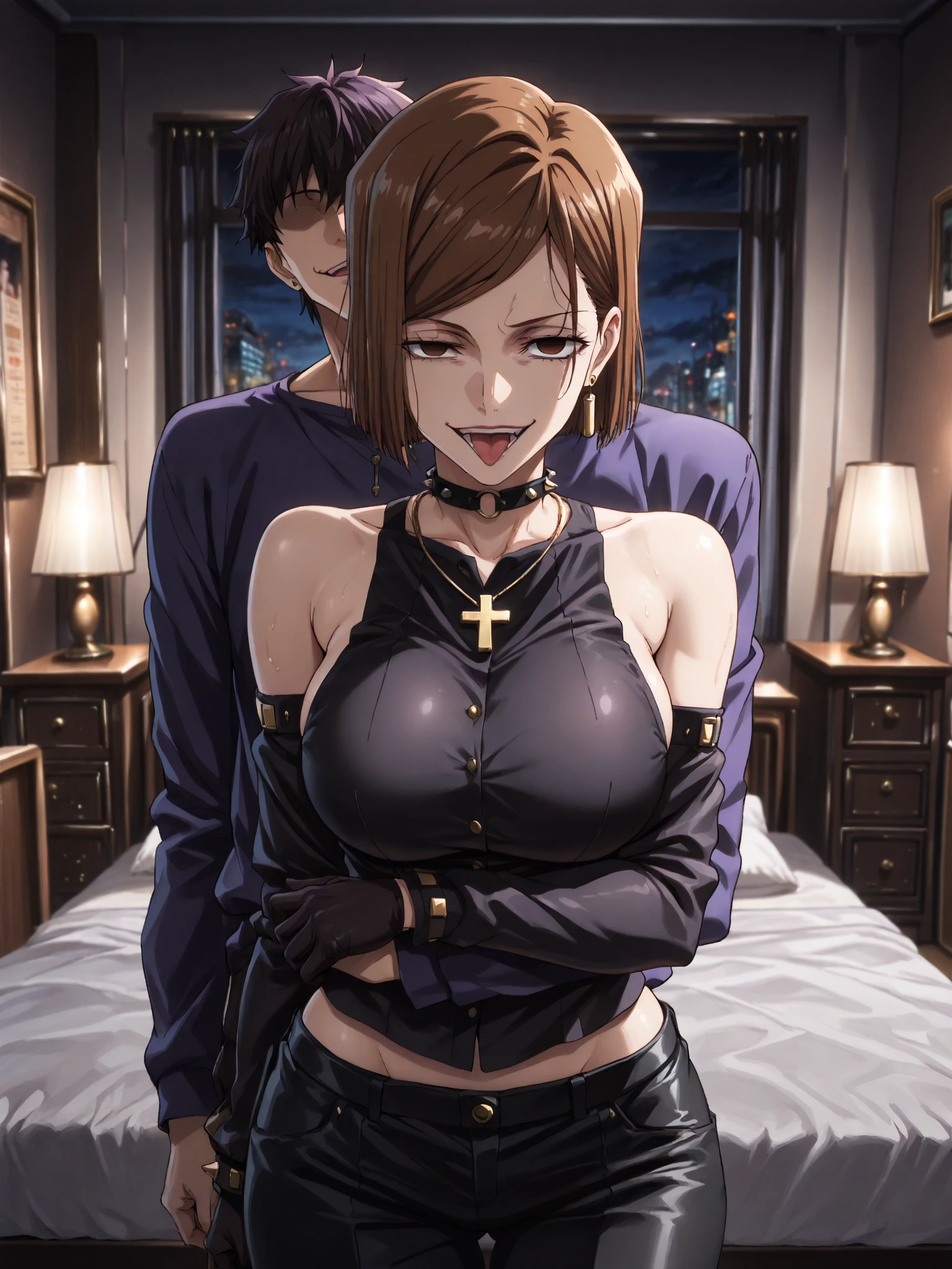 (NSFW:1.3), ((masterpiece)), ((highest quality)), (Super detailed), ((cute)), cute, (Lovely), ((sexy)), (device), ((very detailed)), 4K, (8K), highest quality, (beautiful), anime style, hyper realistic, real, dynamic angle, ((1 girl, alone, cute girl)), ((hyper cute face)), nude, beautiful light brown hair, beautiful black eyes, ((beautiful eyes)), large breasts, embarrassing, blush, NSFW,1 boy,1 girl, (sex with men:1.5), (back focus:1.2),A boy grabs her ass, bare back,from behind, hetdevice,(doggy style sex:1.5),(Intense sex with intense hip rocking and hard thrusts:1.5),attractive movement, Bare libido