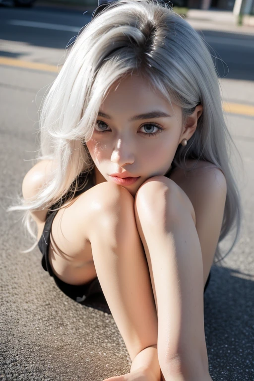 wide angle, 1 female, lisa, Sparkling pink eyes, Very cute face, (realistic), Very realistic, Superb details, Very complicated details, Beautiful woman with sharp concentration, masterpiece, best quality, Highly detailed face, highly detailed background, perfect light, , short hair, (white hair), (Wavy hair), (not wearing clothes), (naked body) (very small breasts) Spread your legs, Torn a leg, Pink pussy, Young pussy, Show, Sweat beads , (Flat chest), 10 years old, sit, (child&#39;s body) ,((Facing the audience)), smile,  like a child), ((have sexual desire)), ((Hide your hands behind your back.)) ((Can't see the hand.)), (hairless) White skin without dark spots, Revealing the lower body, Soaked in sweat,(lie down on the bed), ((Sleeping position)), Lie on your back on the bed.)), view from above, (Long legs), light shines from the viewer