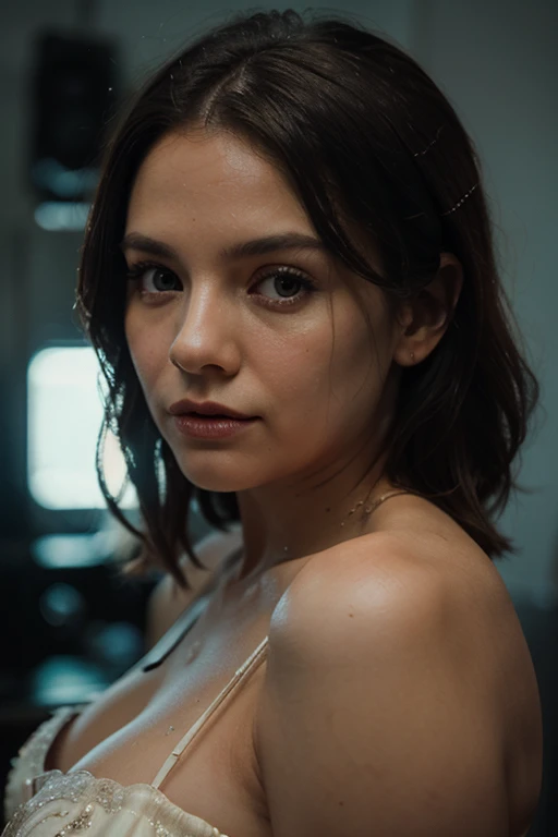 Breathtaking cinematic photo of a 30 year old girl with brown hair and brown eyes, happy, cheerful expression, closed mouth, beautiful lips, intricate details, shallow depth of field, highly detailed, high budget, epic Hollywood film, gorgeous, masterpiece, award-winning, professional, highly detailed, detailed skin texture, (blush: 0.5), (goosebumps: 0.5). (the most beautiful woman in the world) (brown hair) (short curly hair, wild hair, stylish cut) thin face, thin nose, beautiful, very beautiful, perfect face, slender body (slender), (brown hair) (brown eyes ) (white skin) Beautiful body, western face, predatory eyes, pink lips, thick thighs. full body, western beauty, thin nose, beautiful, perfect, ((best quality)), ((ultra resolution)), ((photorealistic: 1.4)), (intricate details), perfect face, makeup: 1.5 , clear face, facial details. front view ((uniform, tactical costume, agent costume, spy))