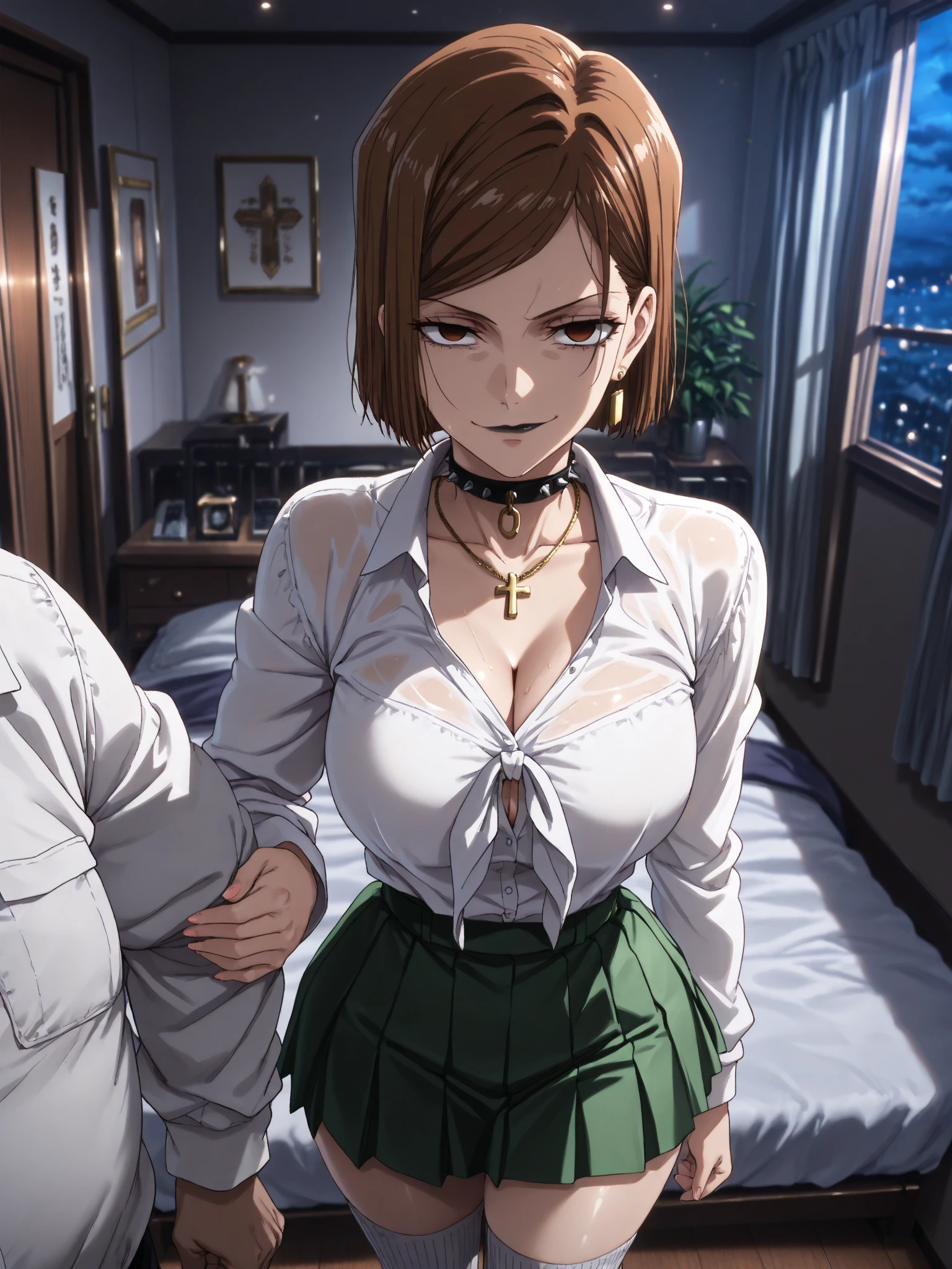 arms up behind,shinososaki, shino sosaki, short hair, brown hair, hair between eyes, (brown eyes:1.5), smile,(((sideboob))),
BREAK virgin killer sweater, (ribbed sweater:1.5), (white sweater:1.5), Sleeveless, turtleneck,
BREAK indoors, bed,
BREAK looking at viewer,
BREAK (masterpiece:1.2), best quality, high resolution, unity 8k wallpaper, (illustration:0.8), (beautiful detailed eyes:1.6), extremely detailed face, perfect lighting, extremely detailed CG, (perfect hands, perfect anatomy),