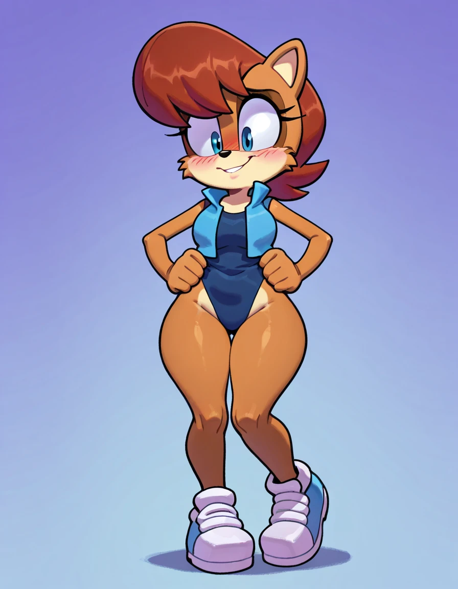 By bebebebebe, by lostgoose, by goonie-san, solo, standing, female, caracal, delgada sexy, hair, smiling, happy,; swimsuit