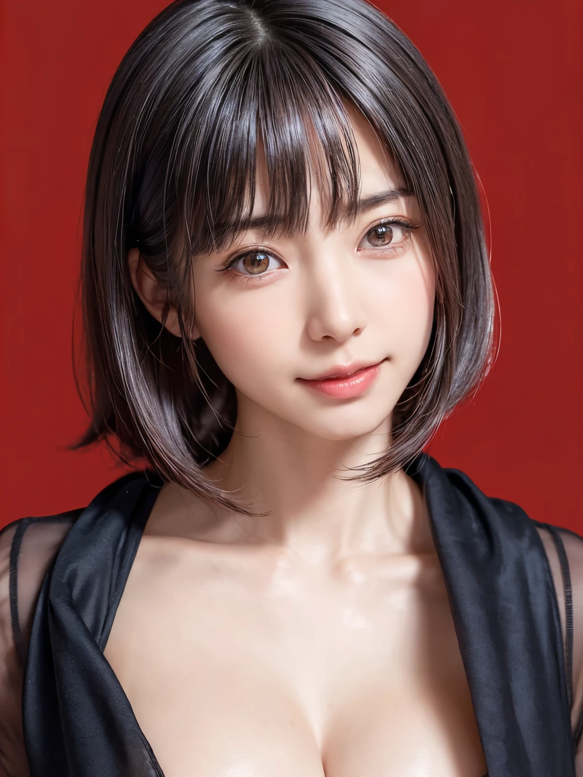 (table top, highest quality、ultra high resolution、face focus focus、focus on the sides、navel focus、decolletage focus、very attractive beauty、Adds intense highlights to the eyes、look closely at the camera:1.4、Absolutely beautiful bangs:1.4、Brunette short bob hair with bangs:1.4),1 girl, Report, black haired, realistic, looking at the viewer, pale black eyes, short hair, lips, lip gloss, Upper body、Big eyes、eyelash)、((italian natural background、hyper real stick:1.4))、((short hair with bangs:1.4、Beautiful bangs with 46 points:1.4、{Huge|big|Hugeな|mega} chest:2, cleavage:2、Big eyes、Give your students very powerful highlights、very bigger chest、look at the audience、very beautiful beauty、show me your ears、beautiful long neck、beautiful decollete、smile、A smilee beautiful teeth、Open your mouth and smilee))、28 years old、very cute super model、perfect anatomy