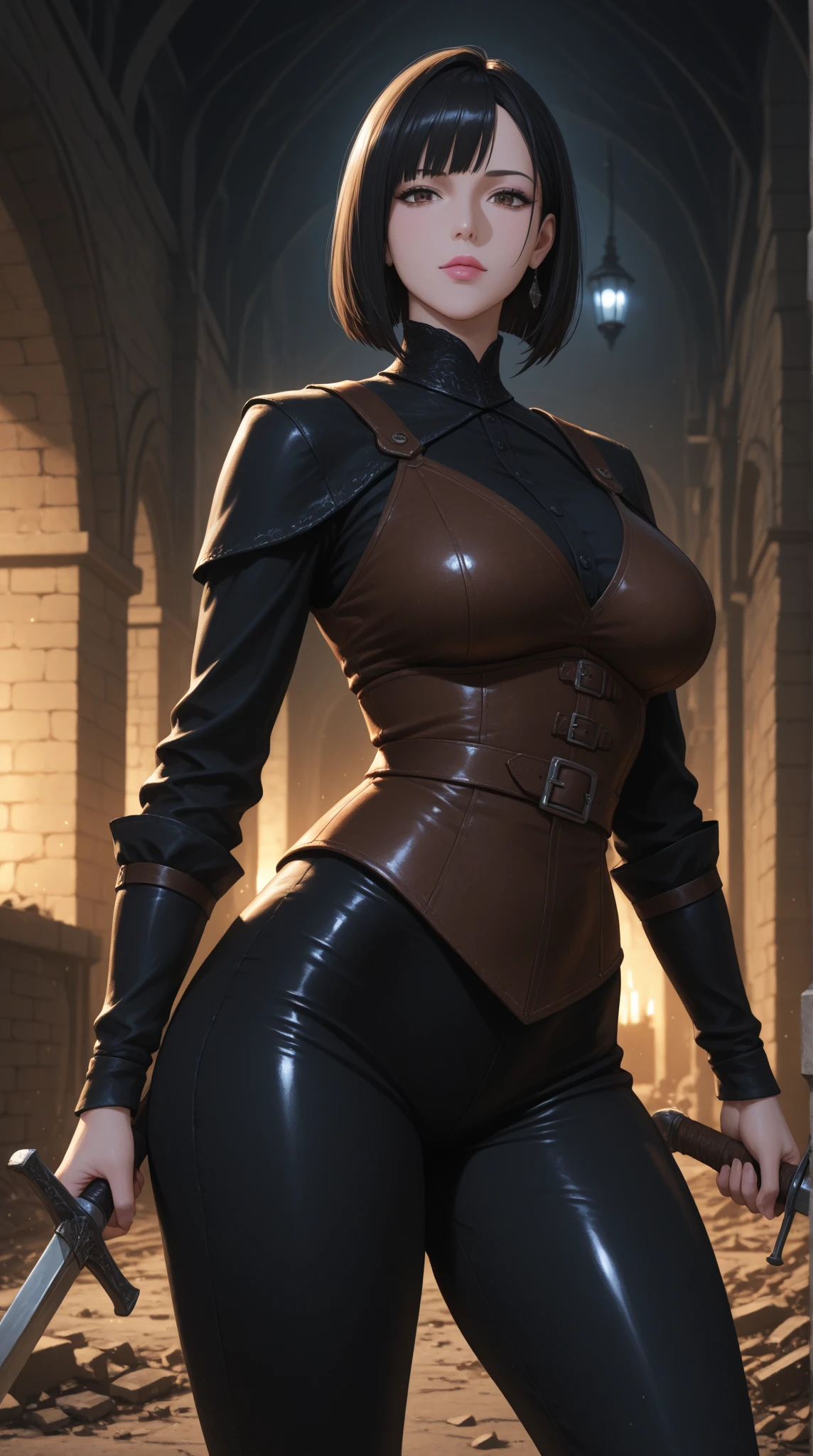 A sultry female breton lounges seductively against a sleek, modern apartment wall, bathed in warm, golden light. She wears a daring latex outfit that showcases her curves, with the straps of her bra teasingly visible beneath the transparent material. The dark, mysterious atmosphere is punctuated by the faint glow of city lights outside, casting an eerie ambiance over the scene. blonde hair, Skyrim style