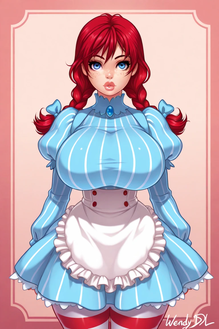 score_9, score_8_up, score_7_up, medieval art, a mature female, barmaid, fourty-something, curvy, belly, wide hips, thick thighs, black eyes, red hair, front braid long hair, tavern