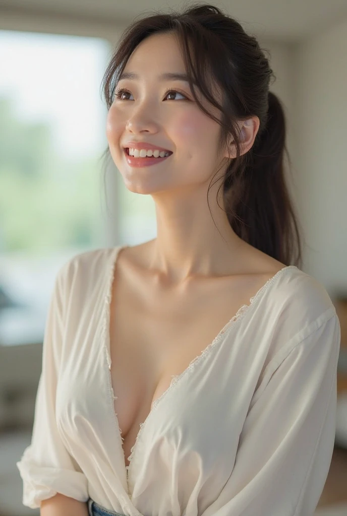 NSFW, 1 girl in、 Beautiful face, Smiling,  (Loose fit), White see-through tank top, (30-years old:1.3),  Mature Woman、full body Esbian、A dark-haired、The long-haired、(huge-breasted:1.4), (ultra gigantic tits:1.4), cleavage、curvey, Shoulders exposed、 White see-through panty, White string panties, (delicate illustration:1.4)、(​masterpiece:1.0)、(top-quality:1.4)、(超A high resolution:1.2)、(Photorealsitic:1.4)、(8K、Raw photography:1.2)、(softfocus:1.4)、 (foco nítido:1.4)、In the sauna, sitting on, Hair is wet, the whole body is wet, Dark lighting, Reddish lighting,
