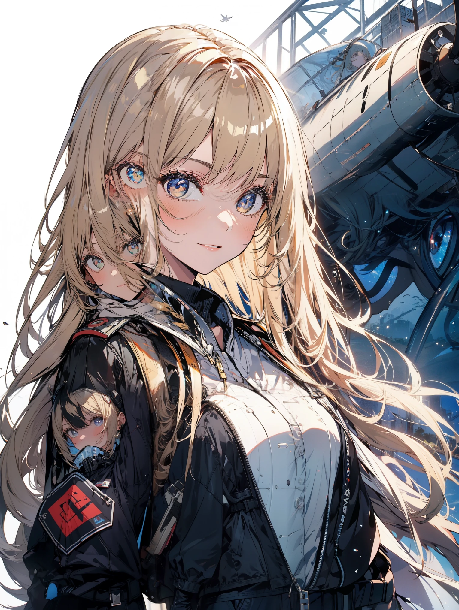 （down view），dynamic angle，ultra - detailed，illustratio，closeup cleavage，Straight Forward，1girll，
 （（souryuu asuka langley，Interface headset，Black one-piece stockings：1.4，blond hairbl）），Her eyes shone like dreamy stars，（glowing light eyes：1.233），（beautiful and detailed eye：1.1），（face expressionless，Keep your mouth shut），（standing on your feet），
（Mechanical room with tools and spaceship windows in a white spaceship），
（the night：1.2），dream magical， [[Slender fingers and hands：0.55]：：0.85]，（detail finger），