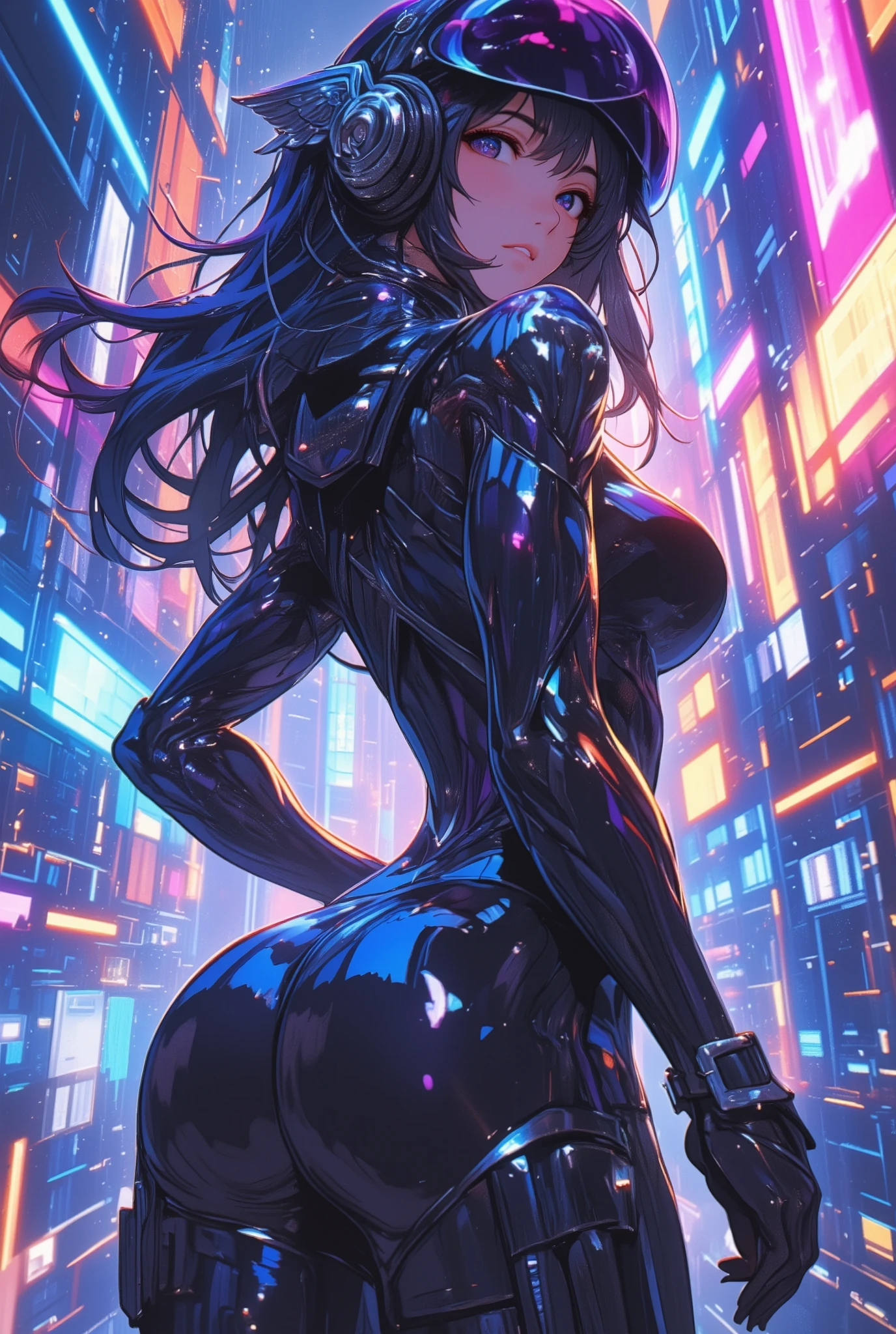 beautiful woman hanging from wire chain, amorous and lewd face, make-up, wearing white shiny rubber tight fitting seamless bodysuit with fine lines seven-color neon light diagram pattern, superlative body proportion, background huge room with analyzers, labs, shading effects, gradation magic effects, foggy filter effects, glitter effects, (ultra detailed, absolutely resolution, best quality:1.3), 2.5D, delicate and dynamic, graphic CG digital art