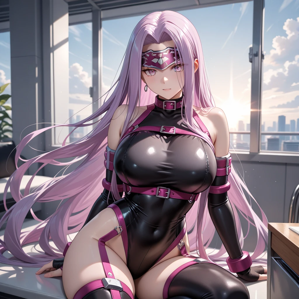 Hugo, NFFSW, (purple hair), long hair, bangs, (purple eyes: 1.1), (average breasts: 1.2), (very short and sexy bikini), (muscular thighs), muscular abdomen, slim waist , wide hips, wearing a black high-heeled shoe, black gloves, hair ribbon, red bow, ribbon bow, break looking at the viewer, break billboards, break (masutepiece: 1.2) ,evil smile、(standing)、 beautiful legs、As if looking from below、in the open air、outside、