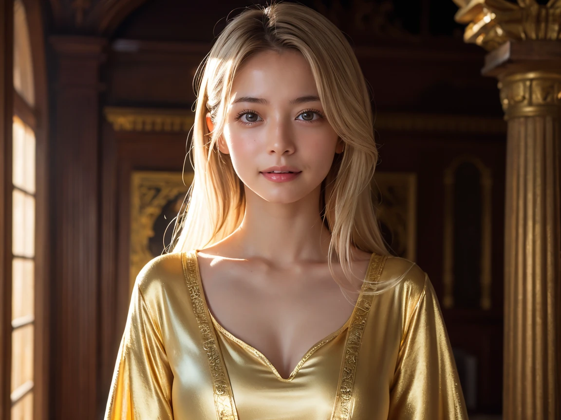 Pale skin european and asian woman golden blond hair