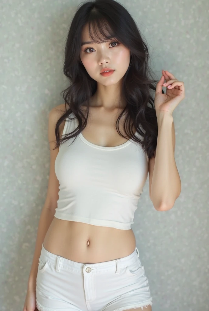 Surreal 8K CG,perfect faces,Impeccable perfection,ren,tmasterpiece,professional artwork,famous artwork,Innocent 、((Wear a sleeveless T-shirt)、Wear small panties、Sitting in the room、A Smile、Raw foto, (8K、Top Quality、masterpiece:1.2)、(delicate detail:1.4)、(Photorealcitic:1.4)、octan render、Complex 3D rendering, Ultra-detail, Studio Soft Light (Studio Soft Light) (Studio Soft Light (Studio Soft Light)) , Rim Light, vibrant details, Super detailing, Realistic Skin Textures, Detail Face, Beautiful detail eyes, Highly detailed CG Unity 16k wallpapers, Makeup-, (detailed background:1.2), shinny skin、turned around、exposed thighs!!!,Sorrisos, Wave hair