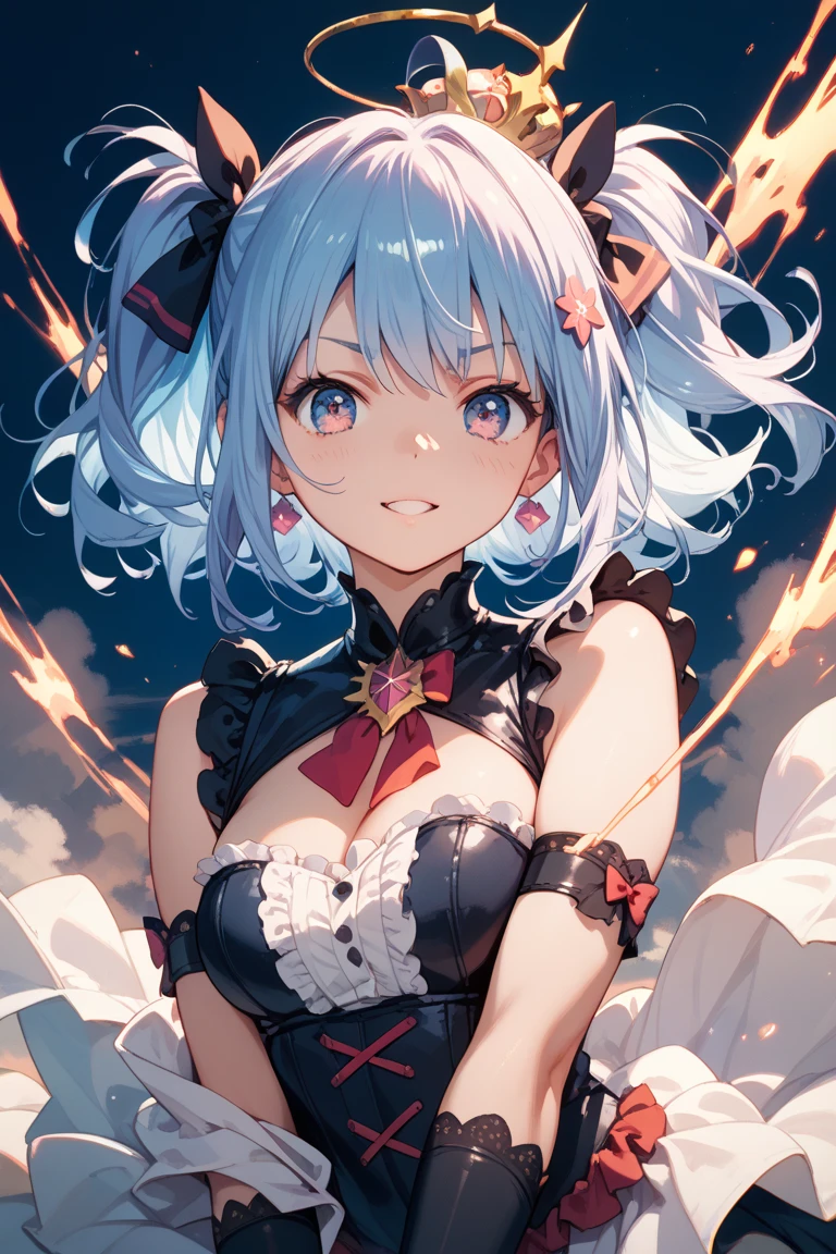 NSFW,((masterpiece,Highest quality,4K)),score_9, score_8_superior, score_7_superior,anime, anime,Rainbow Hair,Wearing a black and gold dress,animeの女の子、Blue background, krenz cushart and ArtJam, 美しく魅力的なanimeの女性, ArtJam style, Yoshika Amano Karol Baq, ArtJam detailed, style ivan talavera and ArtJam, Beautiful cartoon art, ArtJam. Attention to detail, ArtJam comic