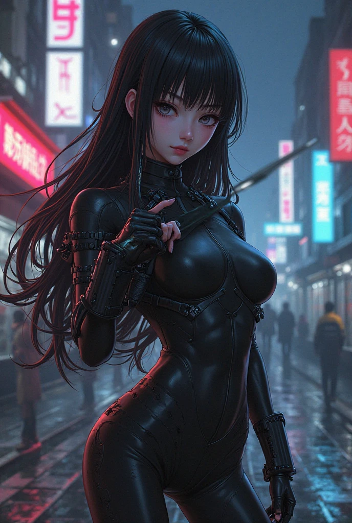 best quality,  cinematic light,  detailed background,extremely detailed,depth of field,girl,mechanical arms, cityscape,