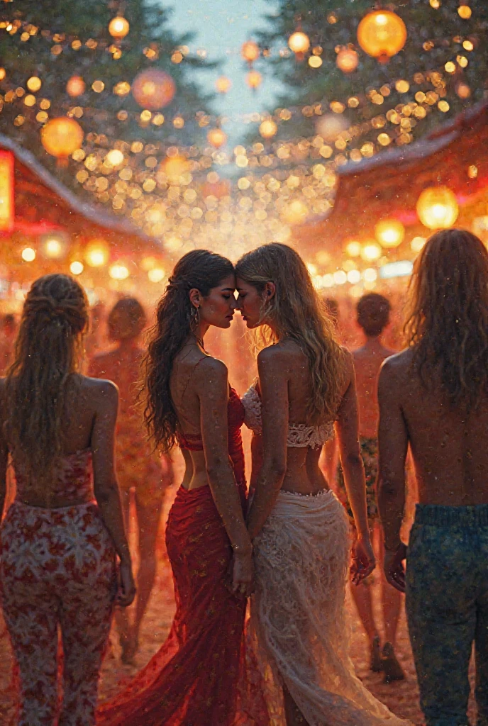 (a smoking hot woman,25,party outfit, she is a secret agent, she is hiding a tracking device on Devito),(short obnoxious guy,danny devito look-alike),(tiki bar),(best quality,4k,8k,highres,masterpiece:1.2),ultra-detailed,festive atmosphere,vibrant colors,cheerful mood,intimate setting,exotic cocktails,fancy decorations,lively music,tropical vibes,stunning sunset,lit tiki torches,steamy ambiance,dance floor,socializing,good times,joyful laughter,fun-filled evening,energetic crowd,(portrait,photography:1.2),(bokeh,soft focus,dramatic lighting),(colorful,contrasting lightischievous,flirtatious glances),(dynamic poses,body language),(playful interaction)