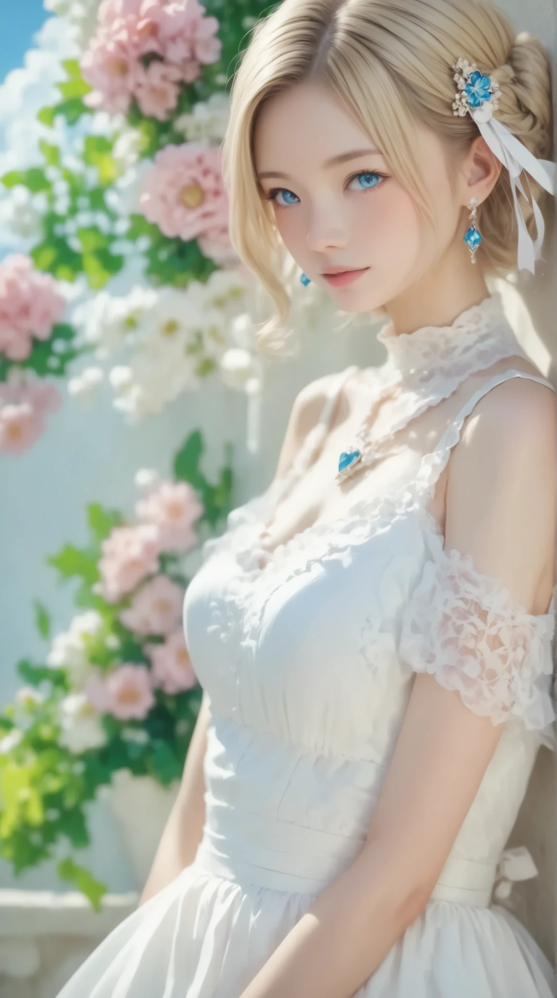 ((( simple configuration)))、(((The background is a white wall:1.2)))、one girl、perfect anatomy、絵のようにbeautiful、sketch、VERY DELICATE、Cloud-like wall、、 floral 、Delicate Description、 abstract、 Overall bright colors 、gentle color、Taisho Romance、(masterpiece、Best Quality、Best Quality、Official Art、beautiful, beautiful:1.2)、