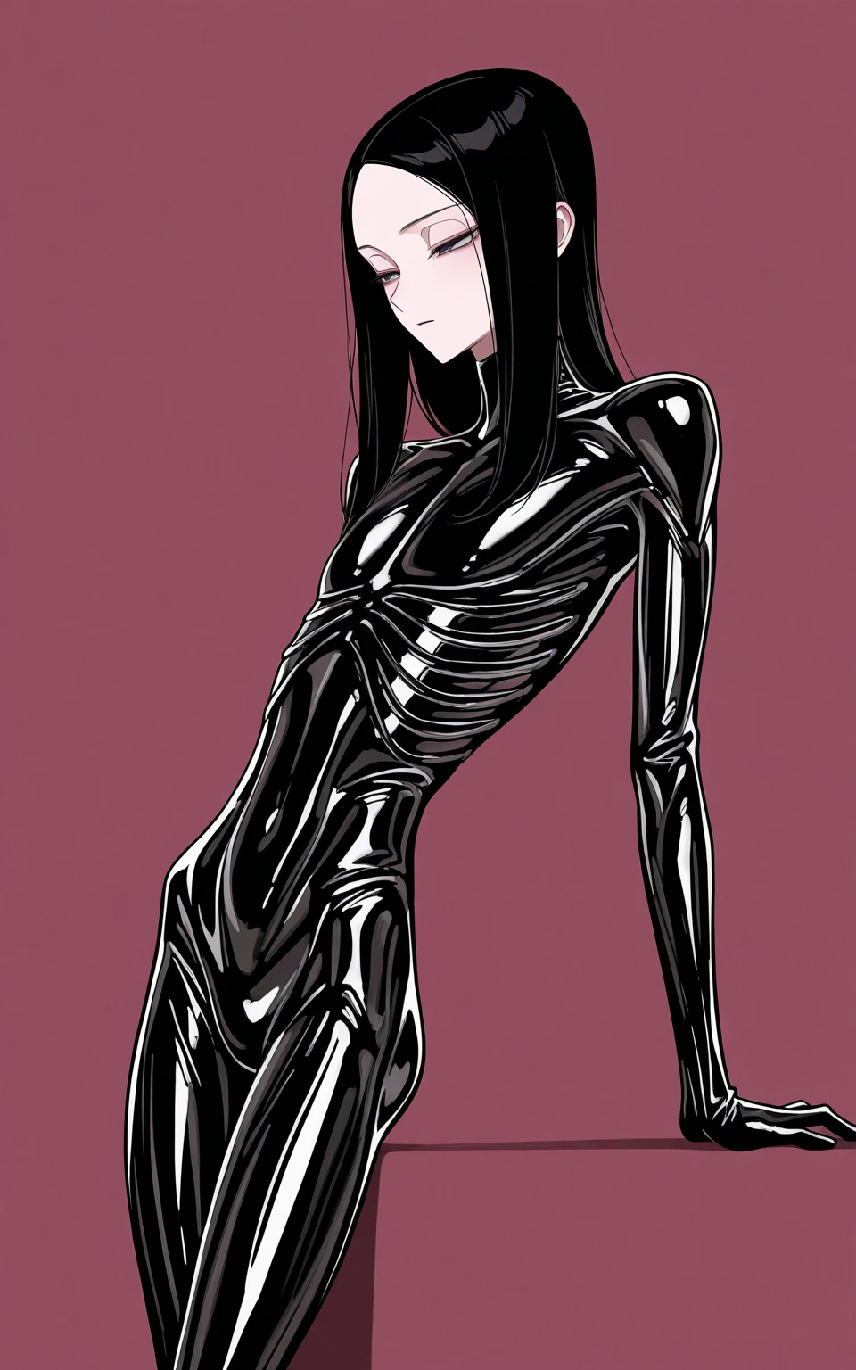 Woman alone, European woman, 8k, absurd res, ((wide eyes)), flawless face, (crisp black deco style formal business clothing), 1woman, alone, natural body, full body image, 8k, masterpiece, highly detailed, (detailed golden eyes), expressive detailed eyes, pale skin, ((symmetrical eyes)), detailed pupils, realistic skin, some freckles, realistic skin texture, ((small chest)), analog style, (chin length hair), ((dark hair)), deco cyberpunk setting, entire head and body image, ((her entire head and body must be in view)), perfect anatomy, anatomically correct, ((pale skin)), ((wearing flat boots)) ((textured black blouse)), ((black pants)), (jacket), (deco-futuristic, cyberpunk), gold metal details, ((android))