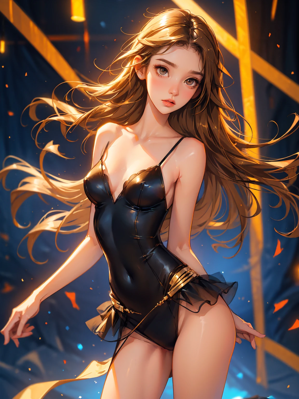 Highest quality,Highest Resolution,Smiling beautiful girl in fox leotard,High leg,Very beautiful eyes,Standing posture,whole body,front,Bedroom,Night view outside the window,