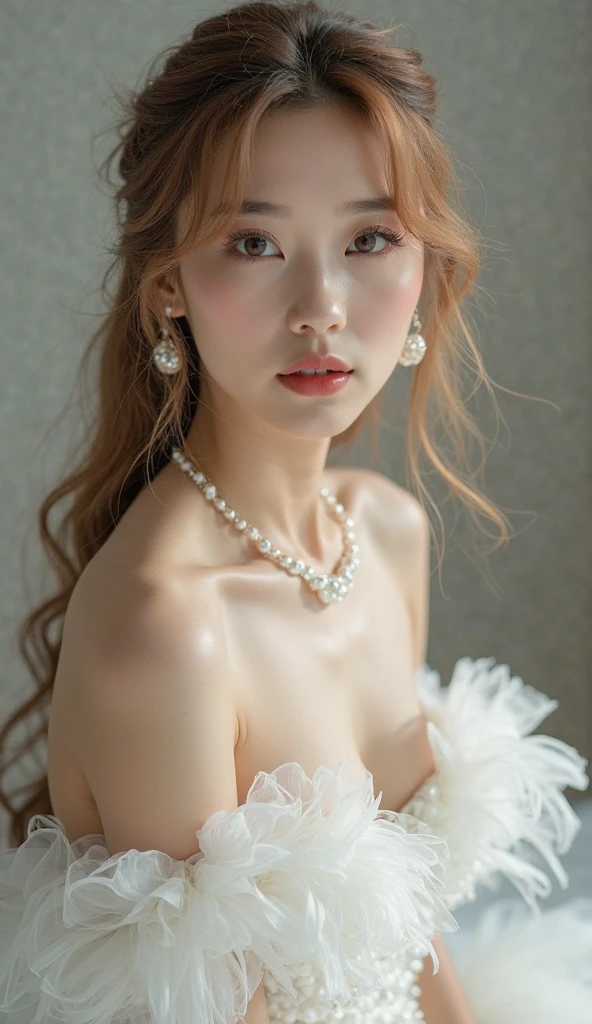 one African model , hair model, Unique curly hair details, lace dress fashion, Near future , double eyelid, plump lips, professional makeup