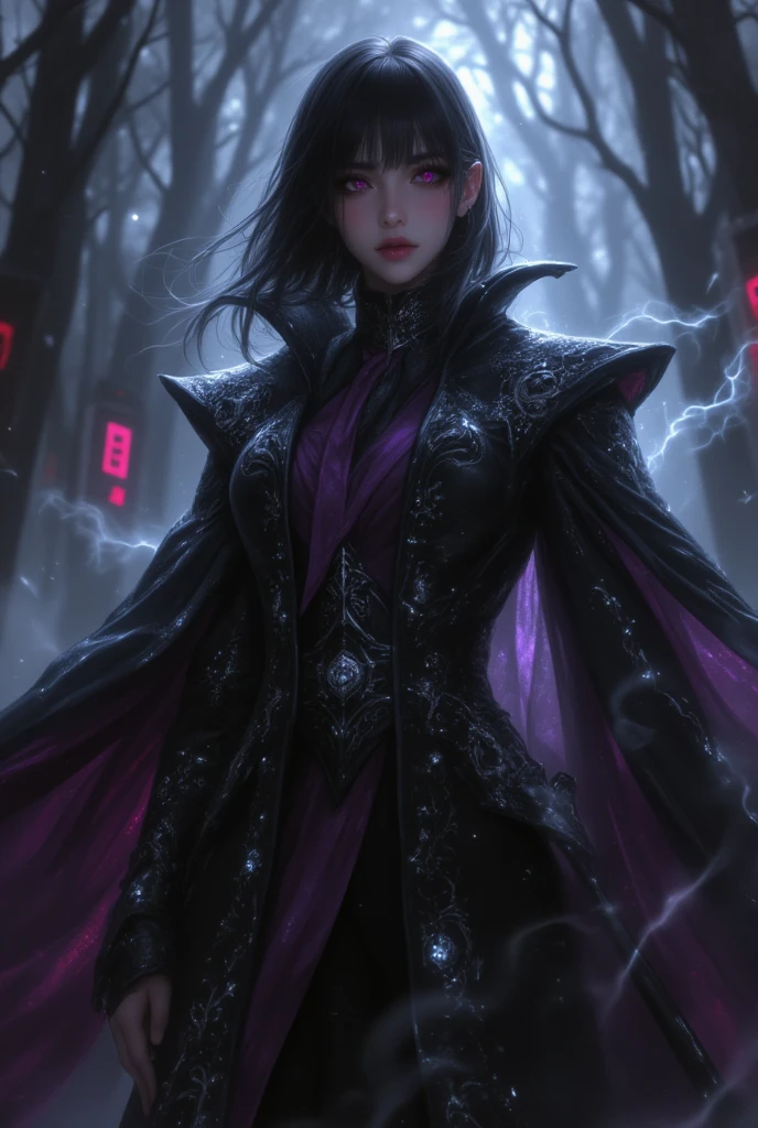23 years old,cute boy, young man,blue skin, black With purple highlights hair, red eyes,Perfect face, androgynous,With feminine features, and delicate body, fantasy Witch Boy Salem, Modern witch aufit,Silent Hill, Wearing clothes from 1693. The robe is two-piece,FemBoy, Gothic style Gothic style, Arriving in New York from a portal.