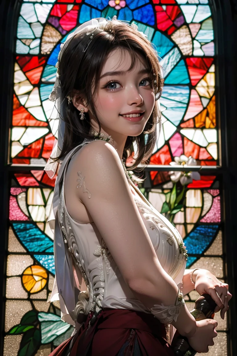 White and Blood Red, (Masterpiece 8K TopQuality:1.2) (ProfessionalPhoto:1.37) ExtremelyDetailed (((FullBody, KAWAII girl with HUGE boobs:1.37)) in (WHITE cotton TubeTop mini dress:1.28)) detailed (Delicate cotton textures), (Detailed(Distant Elaborate Stainedglass Background:1.37) (Tyndall Effect) (Oodles Dazzling NeonColor Particles:1.32)) BREAK (ZoomLayer), (((NOGIZAKA FaceVariations))), Extremely Detailed (very KAWAII Face), Childish CaptivatingGaze Stunning ParfectEyes ElaboratePupils with (SparklingHighlights:1.28), Radiant PearlSkin with Transparency . { (Dynamic Joyful expressions LifeLike Rendering:1.4) | (:d) }, (Acutance:0.8) .
