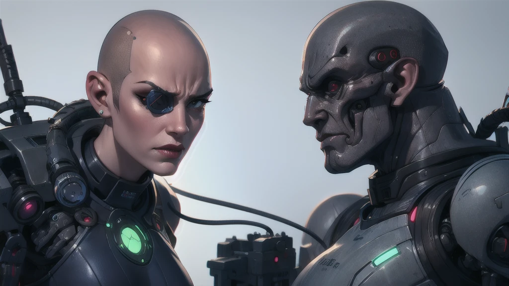 (Photorealistic:1.4), (Best Quality:1.0), (ultra highres:1.0), 8K, RAW photo, (Masterpiece:0.2), to the waist, (from side:0.6),
cybernetic_Jawless, mask, Mechanical parts, ((Mechanical jaw, Mechanical arms)) cybernetic, 1male, ember, jacket, bald patches on one side,
(cyberpunk street:1.2)