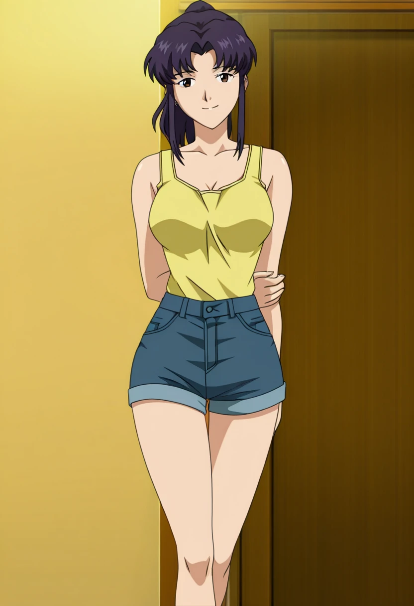 tomoko,ponytail_hair, pupil_Brown,blush, smile,Open_mouth,Embarrassing,locker room,(((Black lace underwear))),(((Polka dots_Tank top))),(((No bra))),Michiko_Change clothes,