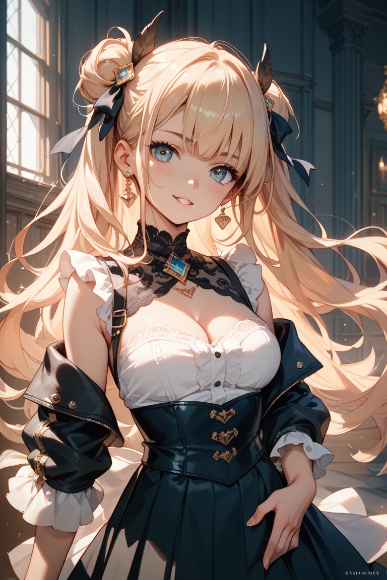 hair ornament, extreme details, twintails, masterpiece, genshin_impact,blue_eyes,blonde_hair,barbara \(genshin impact\)