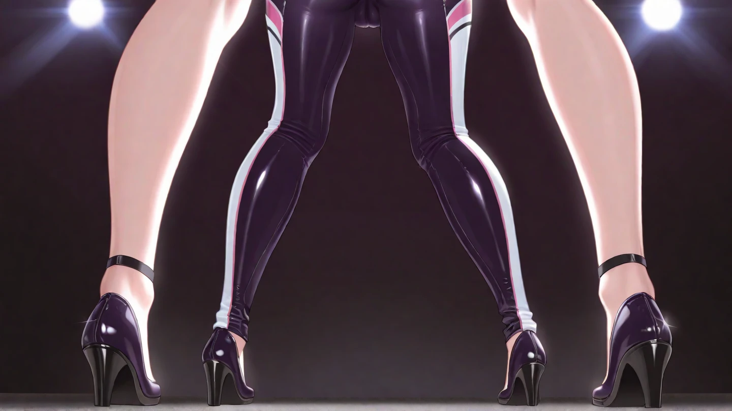 A full-body in action shot,don_not_be_out_of_frame,1 beautiful girl, perfect body, One-piece yoga tights, thin gap,whole body, Holographic, Plastic,Fashionable dressing, --auto --s2