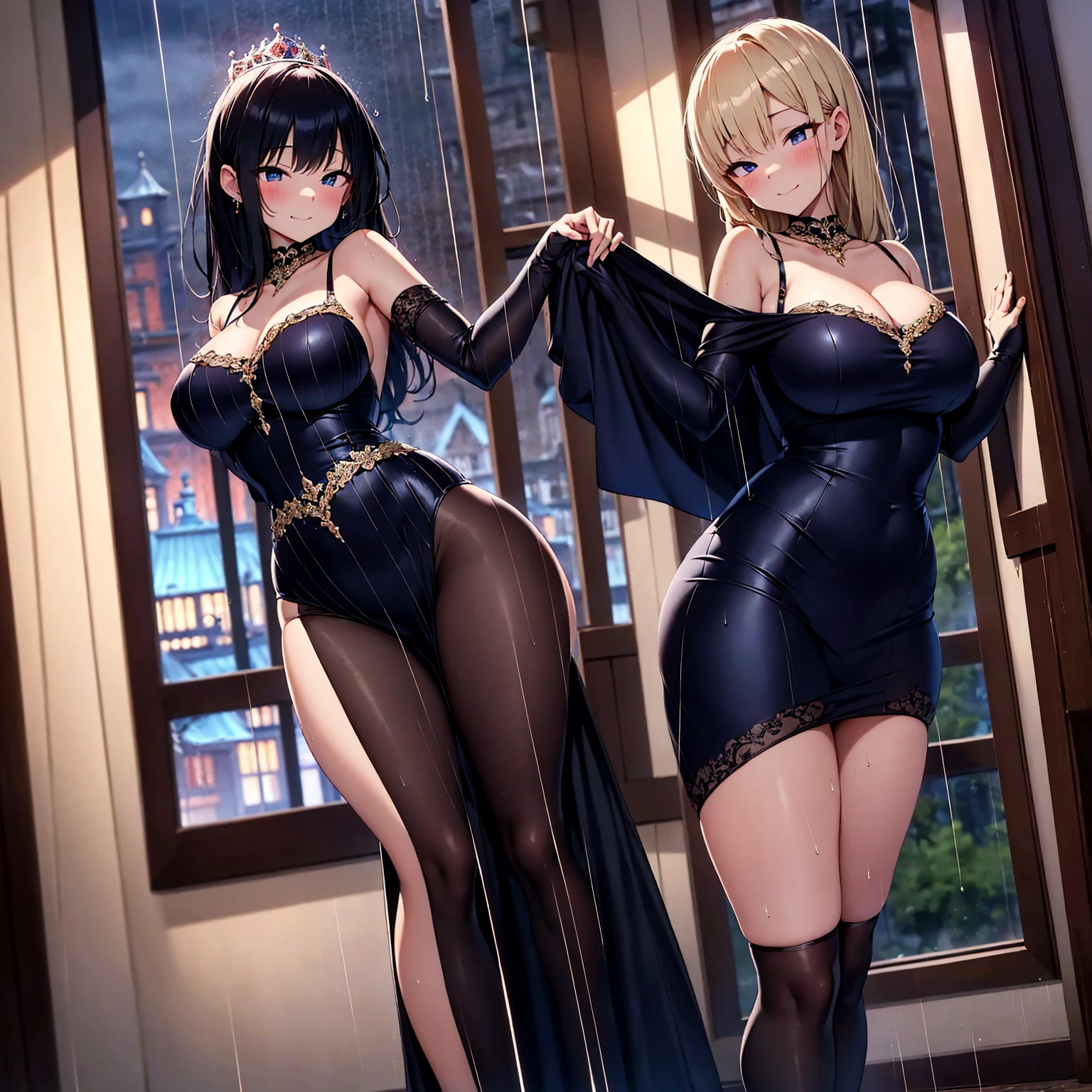 Hot anime giel with large boobs and big ass and thighs in tight dress