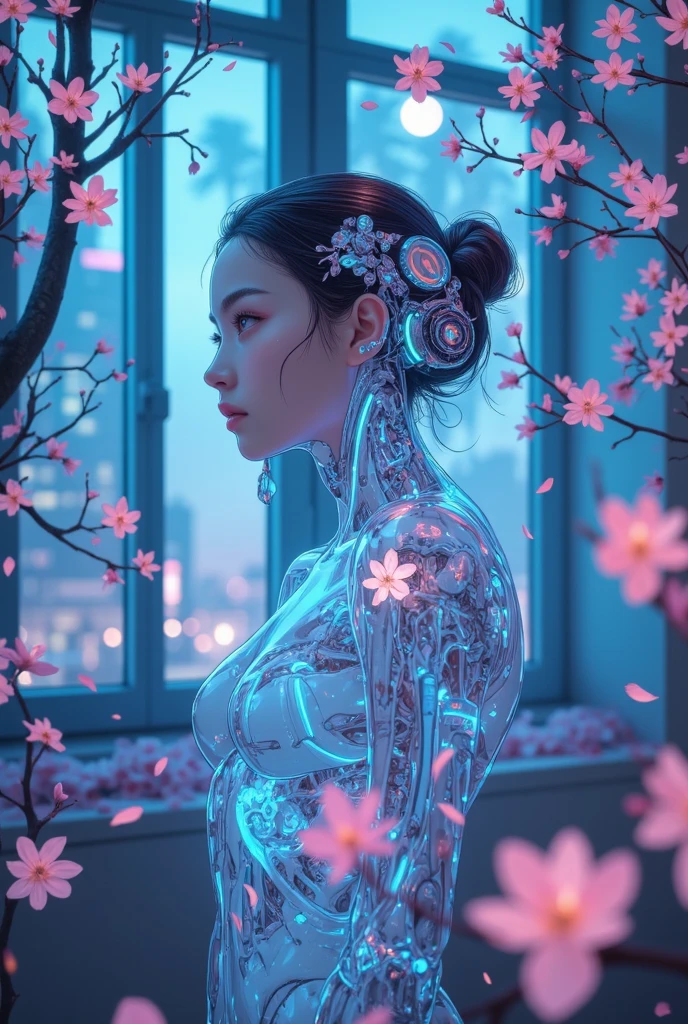 photography , Virtual meditation garden, seekers adorned with neural interfaces, communing with digital representations of serene natural landscapes. , cyberpunk style , <lora:cyber_aesthetic_sdxl:1.0>
