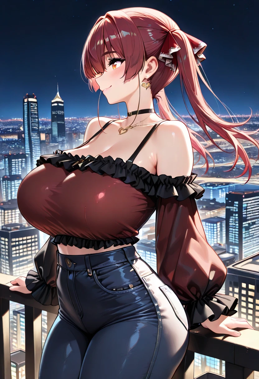 hot and sexy girl with huge breasts, wearing a very small skirt, jacket . stomach and reeds exposed. Cute face
