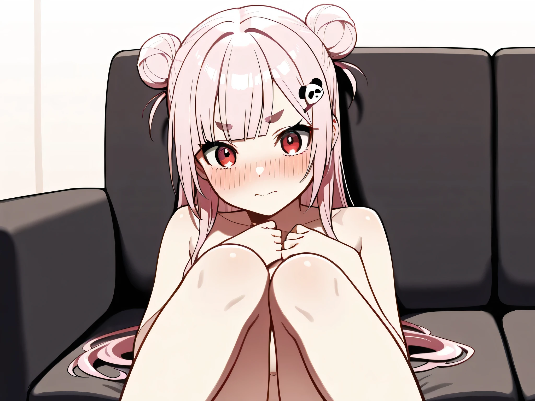 NFSW, (Masterpiece, Top Quality), 1 girl, RH, anime, (naked), beautiful nipples, 13-year-old, bedroom with lights out, lying on bed, from above, high definition, Japan, Eyes closed, sleeping, (silver hair), twin tails, medium hair, red hair bobbles, 1990s anime style, whole body, Small breasts