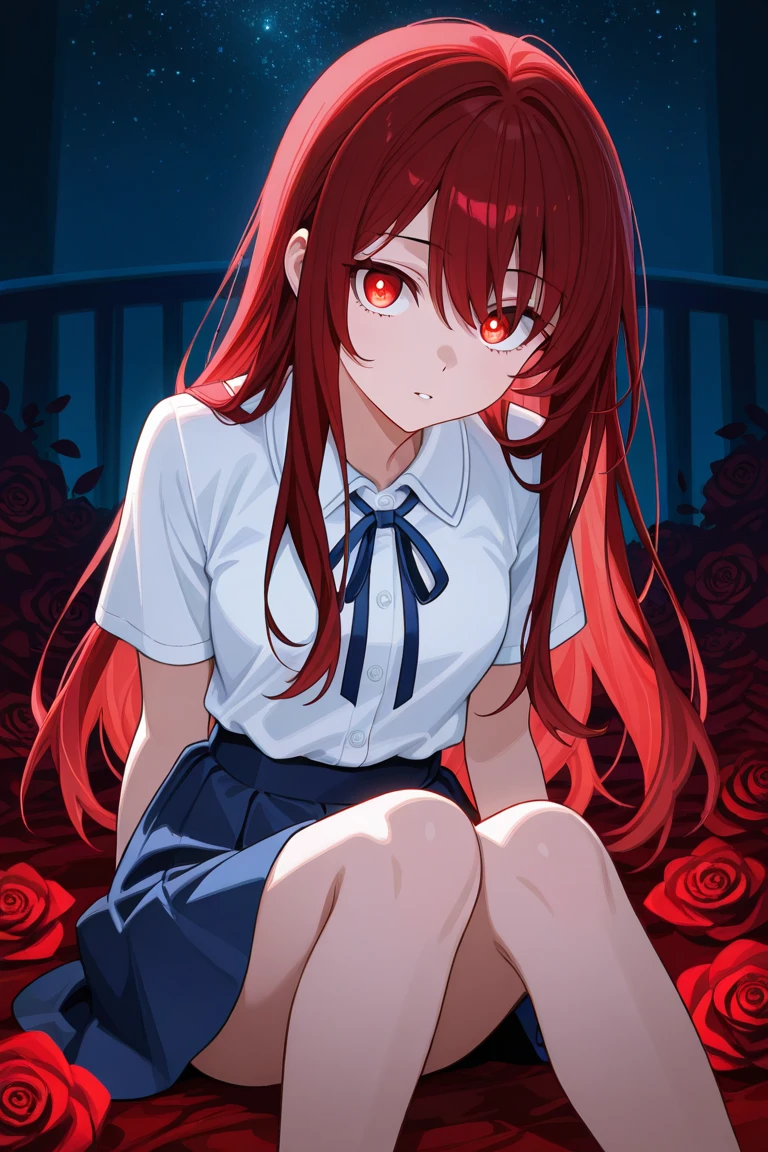 masterpiece, best quality, photorealistic, 1girl, solo, looking at viewer, , , ligne claire, , <lora:anzu_hoshino:0.70>, anzu_hoshino, red hair, red eyes, , mini dress, , dark tunnel,