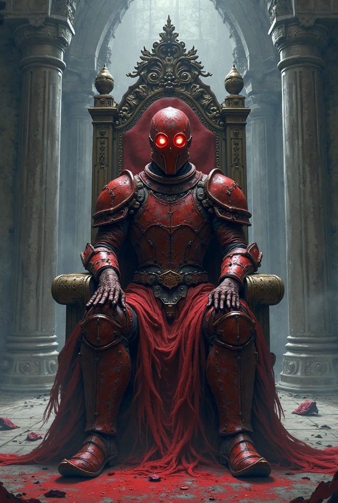 Dr.doom seting in chair with red eyes
and red suit