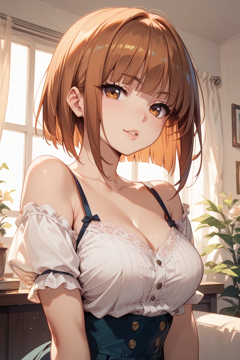 Idol, Masterpiece, Top Quality, Beautiful Face, Absurdity, HDR, (Cowboy Shot, White Ruffled Lace Mini Dress, White Collar, White Frill Cuff, Particles: 1.5), (Bloom, Glow: 1.4), (Smile), (Red Color Inhair, Purplish Red Eyes: 1.7), Sharp Focus, Photorealistic, High Resolution, Best Detail, Ultra Detailed, Detailed Face and Eyes, Sharp Pupils, Realistic pupils, sharp focus, shiny skin, (black long hair, black corset: 1), (dark studio, dark background: 1.5), rim lighting, dynamic and cinematic lighting, ((skirt up: 1.3)))), ((white panties visible))),