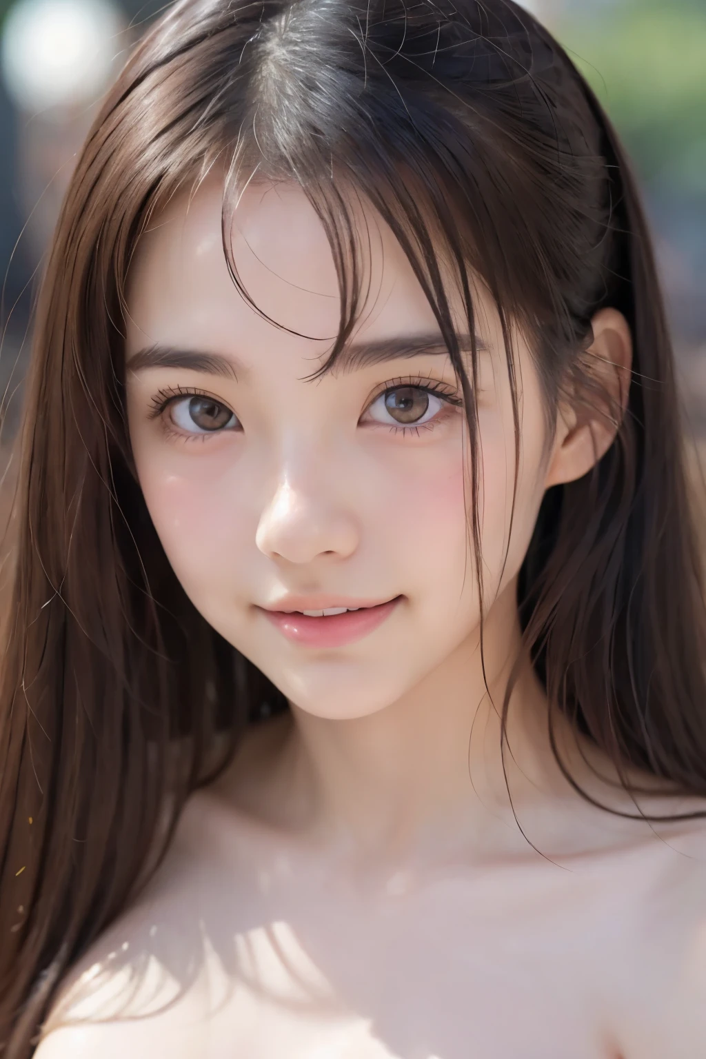 NSFW、 Wear a sailor suit、8k RAW photo, ((a sailor suit))top-quality, masterpiece,kawaii faces、dual、 ((a sailor suit))a smile、kawaii faces、超A high resolution, film grains, filmg, 1girl in, looking at the viewers, natural skin textures, realistic eyes and face details, Perfect tooth alignment、Perfect eyes and perfect mouth、 bangss, (topless:1.7), cowboy shot, pink nipples