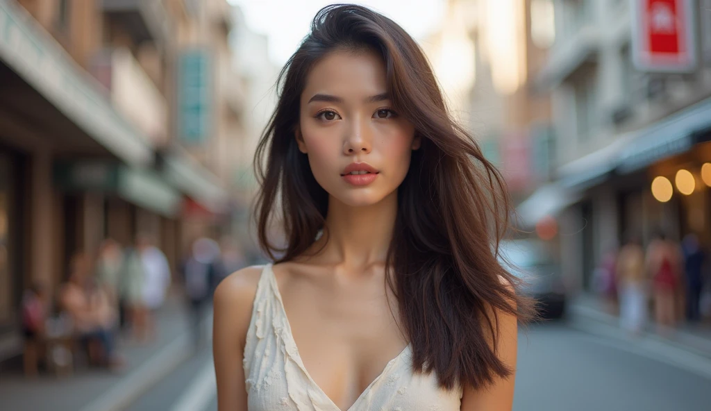 ((Best Quality, 8k, Masterpiece: 1.3)), Focus: 1.2, Perfect Body Beauty: 1.4, Buttocks: 1.2, ((Layered Haircut, Flat Chest: 1.2)), (Rain, Street:1.3), Bandeau Dress: 1.1, Highly Detailed Face and Skin Texture, Fine Eyes, Double Eyelids, Whitened Skin, Long Hair, (Shut Up: 1.3), Full Body