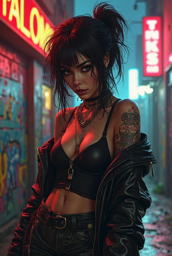 girl sexy Grabbing a cable and biting it, In a futuristic dystopian city, Behind a building with a large screen that says no signal, cyberpunk
