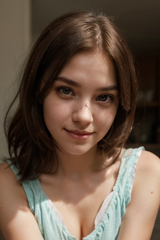 Generate: Realistic, amber haired girl 
Face: brown eyes, small frekels (very low quantity), smooth small nose, ears part visible 
Body:  small waist, thick , hips: middle wide,
Environment: city balkony at early night 
Lighting : dawn but generated person fully visible.
Wearing: ai generate:black shorts




 
Make the face a little less smooth and add a few freckels to the nose and cheeks 

Ai generate: Make it look like the person is taking a selfie 

Make the eyes a litte smaller and more realistic
 
Aigenerate: red pullover, white tight jeans