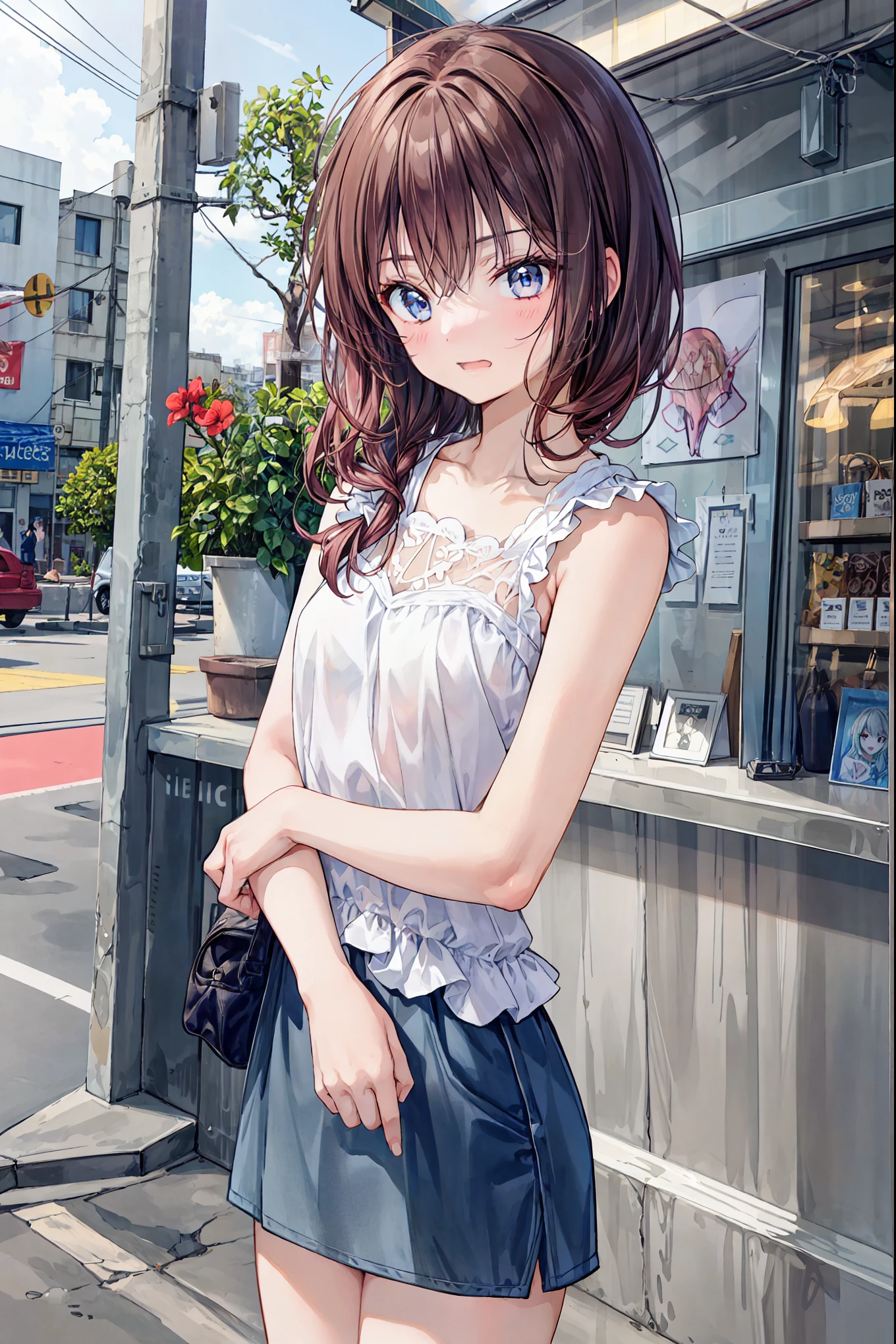 ((( Emotional Explosion )))、(((Screaming girl)))、high resolution raw color photo , Professional Shooting, (((Bokeh))), written depth of the border, Many apples have fallen from the sky 、camisole、短いhair、chest, hair,shortcuts,左目の乱れたhair,短い編み込みのhair, Neat , Slender beautiful woman, correct posture,small breasts,Beautiful Legs,your enchanting gray-blue eyes shine like stars,dull eyes,bright color,Beautiful Eyes,A delicate smile,textured skin,Best Quality, A Parody of a Gentle and Beautiful Woman ,ANIME STYLE、