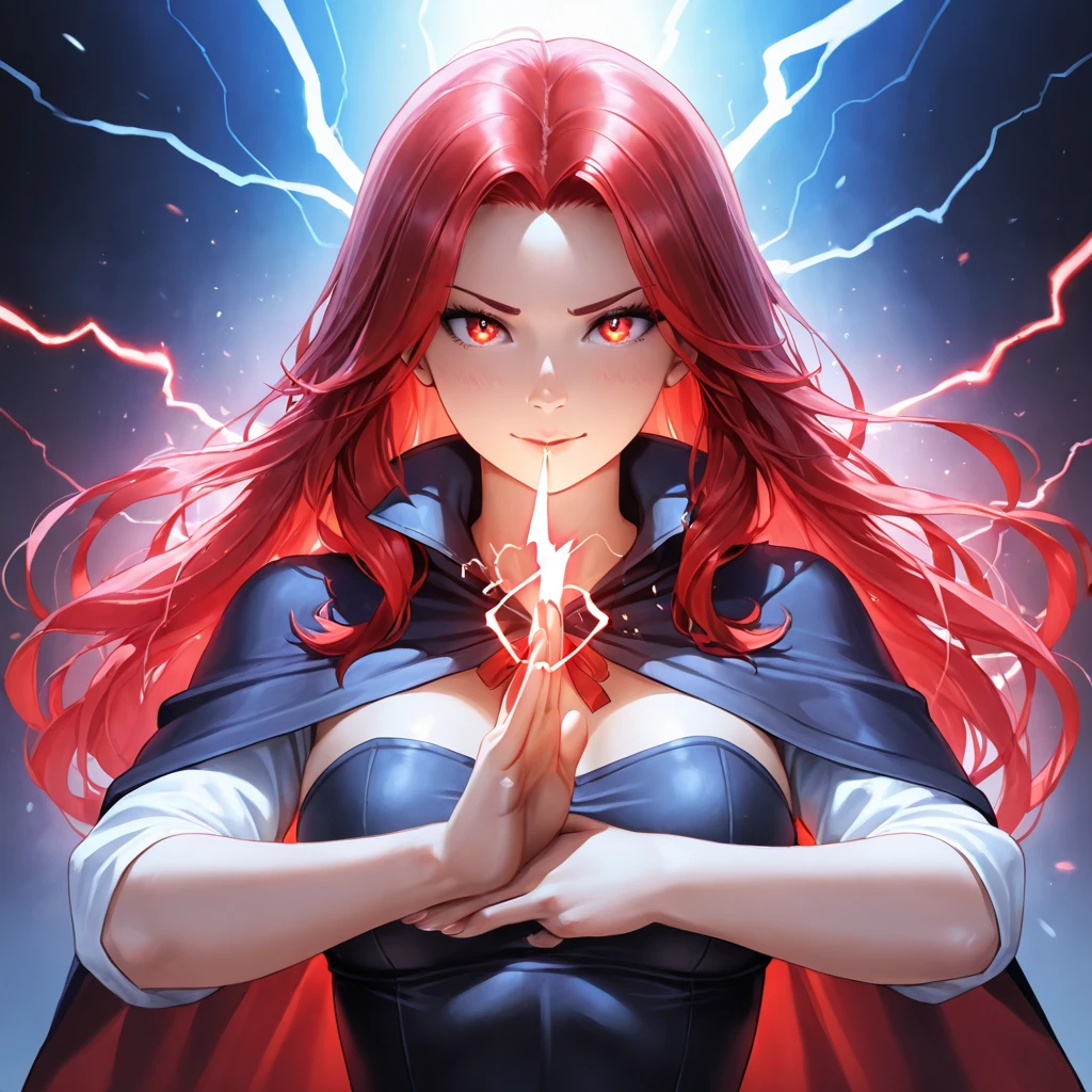 A woman wearing a necklace and holding him in the necklace with a bright red outfit card, cute eyes, looking at his energy, nice lip, long hair on the shoulder, epic exquisite character art, concept art