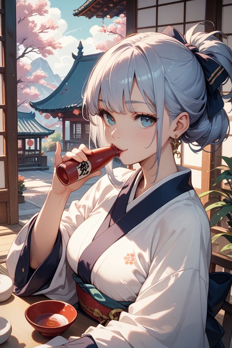 masutepiece, Best Quality, 1girl in, new year kimono, It's snowing、Winters