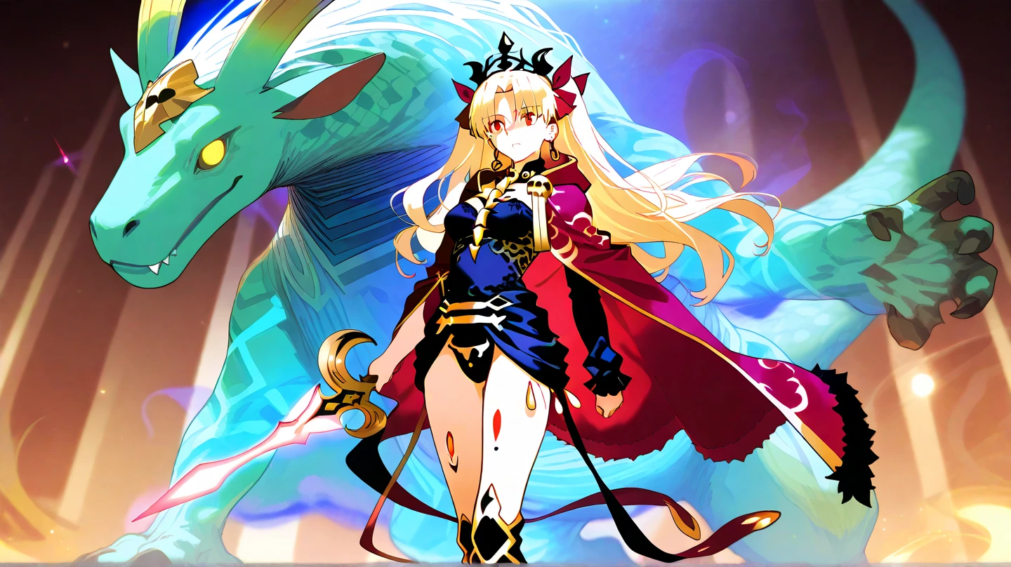 Full body, beautiful eyes , 1 girl , full body , cute girl , anime style , cute eyes , (standing up) , ( Eclipserra has a sleek, serpentine body covered in dark, iridescent scales that shimmer with hints of deep purple and midnight blue. Its eyes glow with a fierce, red light that can pierce through the shadows. The Pokémon's wings are enormous, bat-like structures that, when fully extended, blot out the light, creating an eclipse-like effect. Eclipserra's claws and fangs are razor-sharp, and its tail ends in a spiked, whip-like appendage., (ball gown) , crown , hidden legs ,( princess) , (ballgown covers legs)