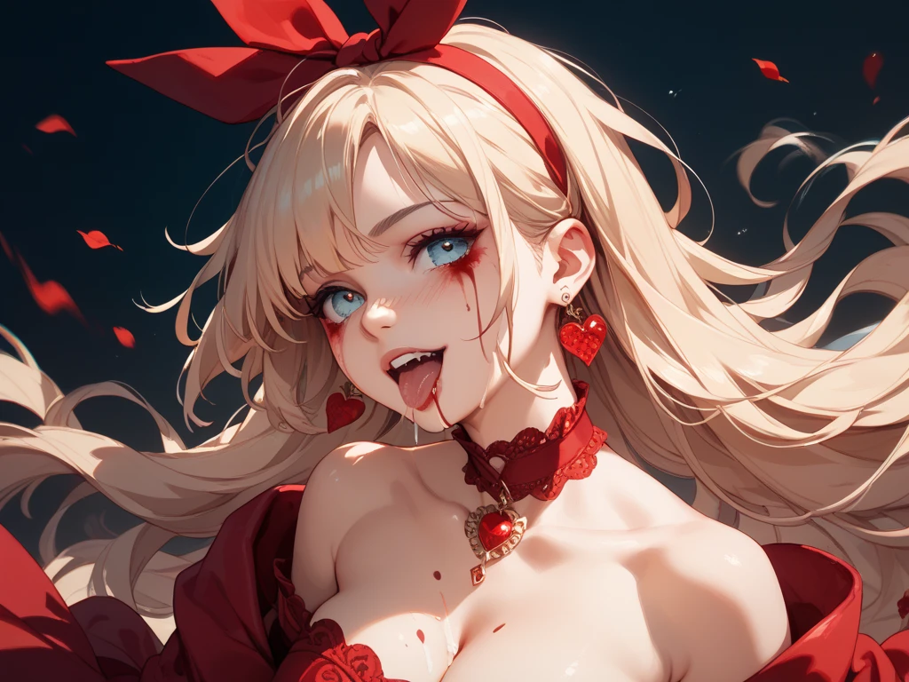 (masterpiece,ultra-detailed,best quality,8K,CG,realistic,illustration:1.2),(perfect-composition,detailed beautiful face,Clean skin,photographical skin,shiny skin,shiny hair, photographical hair,ultra detailed eyes,shaved,kawaii,uncensored:1.1),<lora:add_detail:1.8>, (petite girl:1.5), evil grin,<lora:TerakomariV1:0.6> Terakomari, long hair, blonde hair, red eyes, ahoge, hair ribbon, hair bun, double bun, hair ornament, bangs,(blood dress,blood:1.3),thighhighs