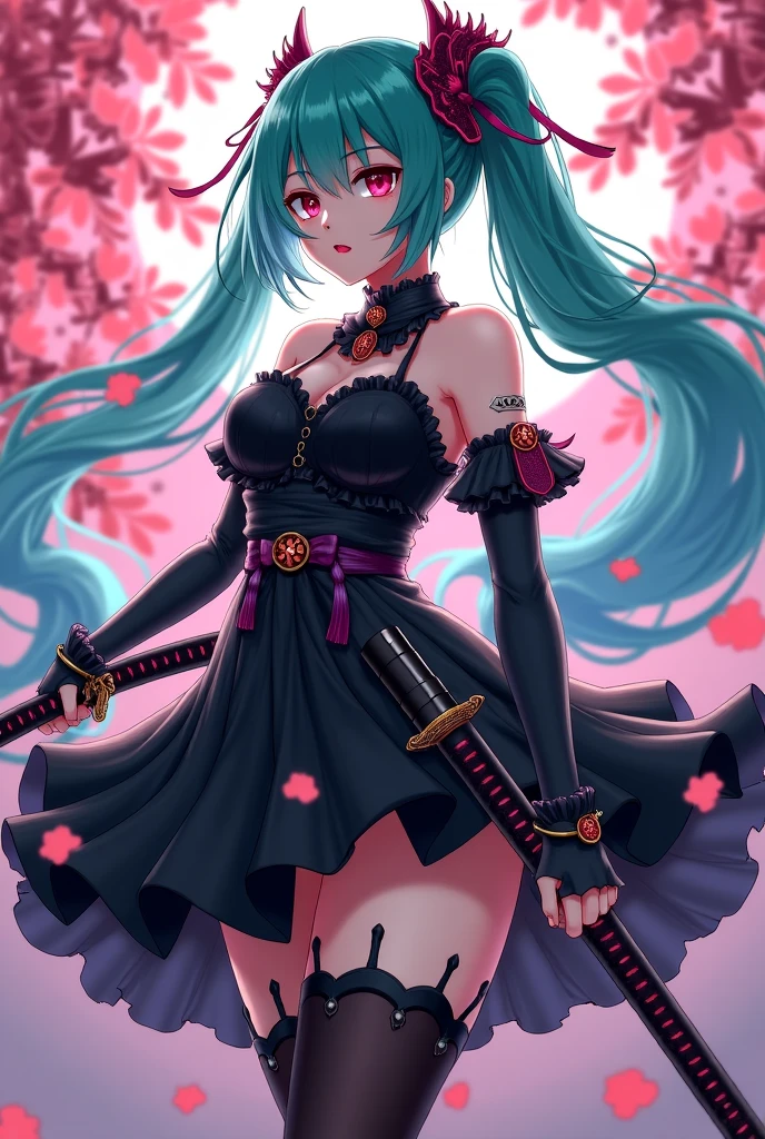 (((masterpiece))),(((Highest quality))),((Very detailed)),(figure),(Dynamic Angle), ((floating)),(paint),((Disheveled Hair)), (alone),(((The skirt is flipped up and the underwear is visible))), ((Girl in black coat)), (((Detailed anima face))),((Beautifully detailed body)),collar,Exposing shoulders,(((Mysterious and shining blue eyes)))Gray Hair, ((Colorful Hair)),((Striped Hair)), Beautiful attention to detail,(Gradient color eyes),(((Colorful eyes))), (((background))),(((High saturation))),(((Surrounded by colorful splashes))),(((Standing in front of the cherry blossoms in the night scenery))),,((Holding a sword))