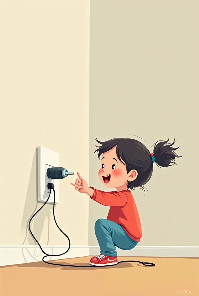 A child reaching for a power outlet with a danger sign, to color