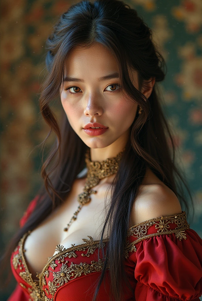 Ultra HD resolution，artistic photos，Professional erotic photography，((Kim Jisoo from Blackpink 2 very sexy, Long messy hair,  Ultra realistic cold skin, She was wearing a very sexy medieval renaissance arabic dress at a renaissance fair.)), exposed cleavage & belly button, ((posing like a supermodel )), at a renaissance fair in Florida, smiling at the viewer, captivating eyes, Red lips naturales, Attention to details.perfect breasts, Nice cleavage, seductive poses, Red lips, Whole body, frontal nudity, pink nipples, Princess, imitation jewelry, hair ornaments 
