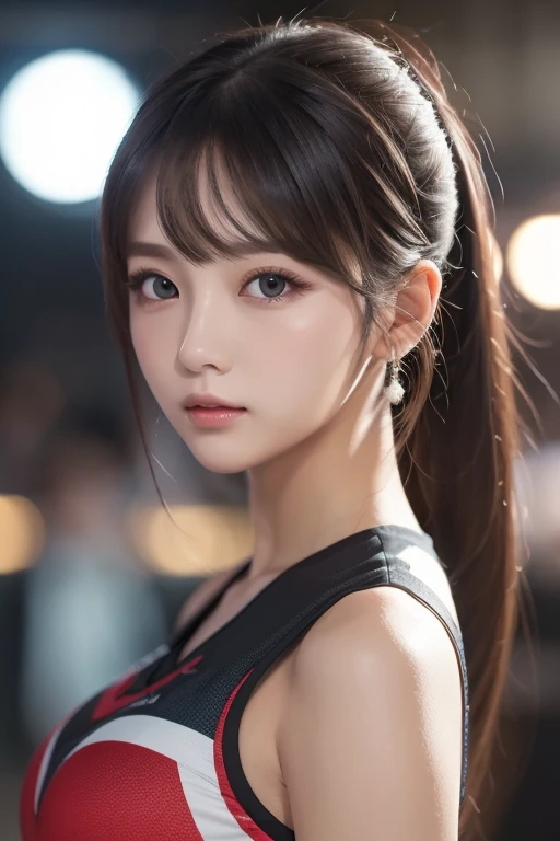 (RAW Photos,4K,tmasterpiece,hight resolution,very intricate)(realisticlying:1.4),Basketball hugs、full body Esbian、Wink、ssmile、Japan's bright red uniform、Basketball court、Basketball Goals、audience、spot light、illuminating、players、stadio、Having a Basketball、The best smile、Delicate girl illuminating facial features in a movie
1 Girls, single focus, Summer noon,(styles\),White skin,(Bigchest,cleavage), (Best Quality), (hight resolution), (extremely delicate and beautiful),,(Beautiful 8k face),(Brown eyes),(ulzzang-6500:1.0),(Solo),(sideways Facing),(Spectators),(Large breasts),(nffsw),frontage,(Side), ,(Basketball sportswear),((Playing Basketball)),((Gymnasium)),((velocity)),(reality),(chiayi:1.5), closeup cleavage, tmasterpiece, best qualtiy, RAW photogr, realisticlying, faces,adult lady, adolable, long beautiful hair,poneyTail、 depth of fields, hight resolution, ultra - detailed, finedetail, Very detailed, extremely detailed eye and face, Sharp pupils, realisitic, tack sharp focus, cinmatic lighting