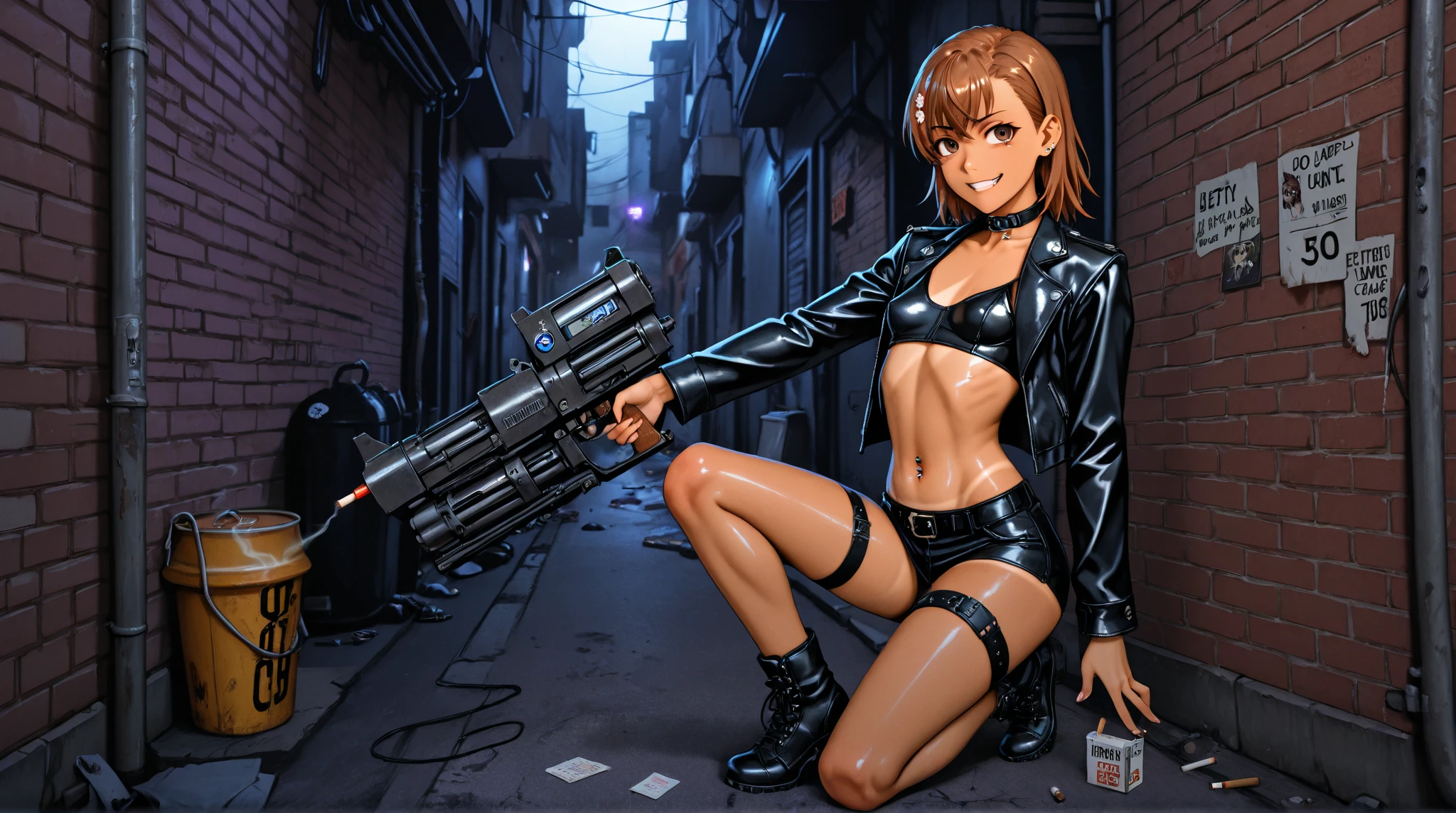 A beautiful adult woman with shoulder-length big breasts, beautiful legs, and a sharp face is holding a microphone and singing in the studio wearing a black tube top that exposes her navel and hot pants shaped like black panties.。